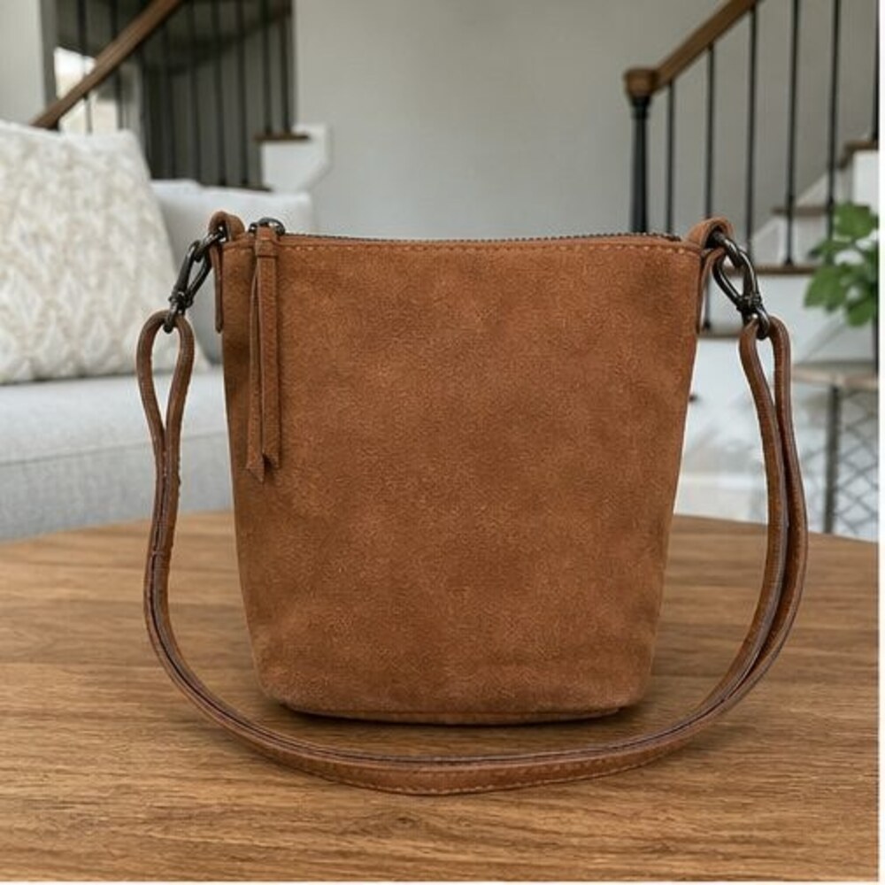 Cognac Suede Crossbody Bag